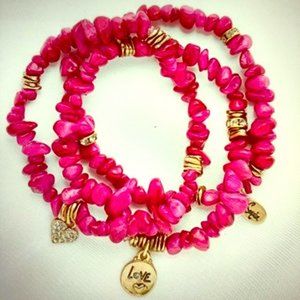 Sequin Set of 3 Hot Pink Stretch Bracelets beaded